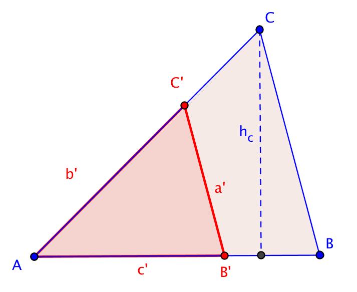 (b) Sea S el área y a, b, c los lados del triángulo buscado, de modo que 2S = ah a = bh b = ch c.
