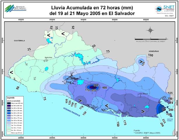 El siguiente mapa muestra la lluvia acumulada sobre nuestro país en 72 horas por el paso del Huracán Adrián. Mapa 2. Lluvia acumulada en 72 horas al paso de Adrián sobre el territorio nacional.
