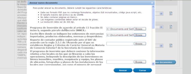 Para anexar documentos se debe seleccionar el botón Anexar documentos (pantalla anterior) y