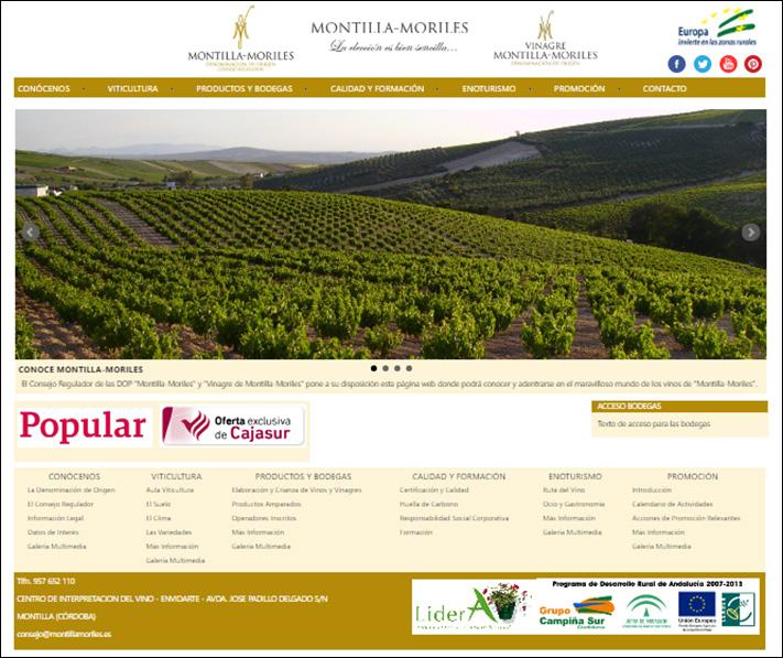 WEBSITE Su página web http://www.montillamoriles.es sigue las líneas del diseño vistas en el logotipo. Los colores principales que forman la base de la página son los mismos que las del logotipo.