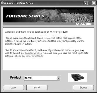 2 NRV10 Guía de inicio rápido Si no dispone de acceso a Internet, introduzca el CD-ROM FireWire Series en su computadora e instale los drivers proporcionados con la interfaz NRV10.