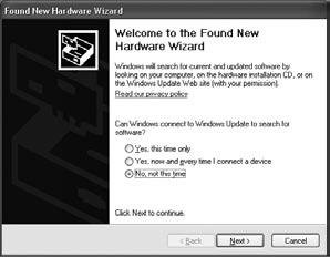 NRV10 Guía de inicio rápido 3 8. Windows identificará la interfaz y le preguntará si desea usar Internet para buscar el driver apropiado. Seleccione No, por ahora y pulse Siguiente. 9.