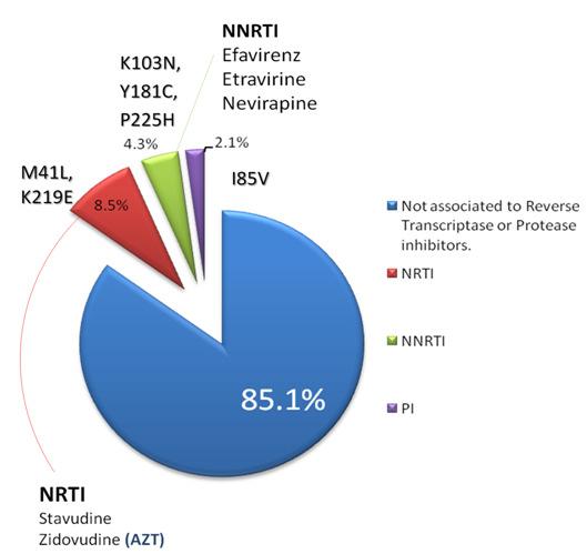 Resultados de Adultos recién infectados con VIH Gráfico # 1 Distribución de Mutaciones según Inhibidor Un 12.