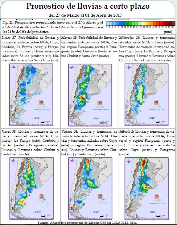 Pronósitco meteorológico, imagenes GFS, elaborado por el Instituto de Clima y Agua, INTA Castelar. Información disponible en: sipas.inta.gob.ar (Sistema de Información Patagonia Sur) siga2.inta.gov.