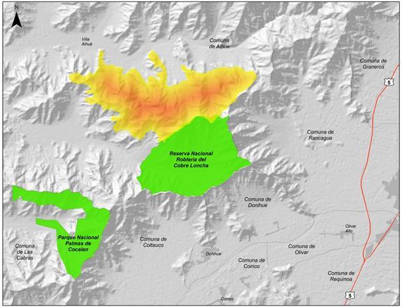 Figura 9: Área de afectación incendio Talamí y su afectación en los límites de la RN Roblería del Cobre de Loncha.