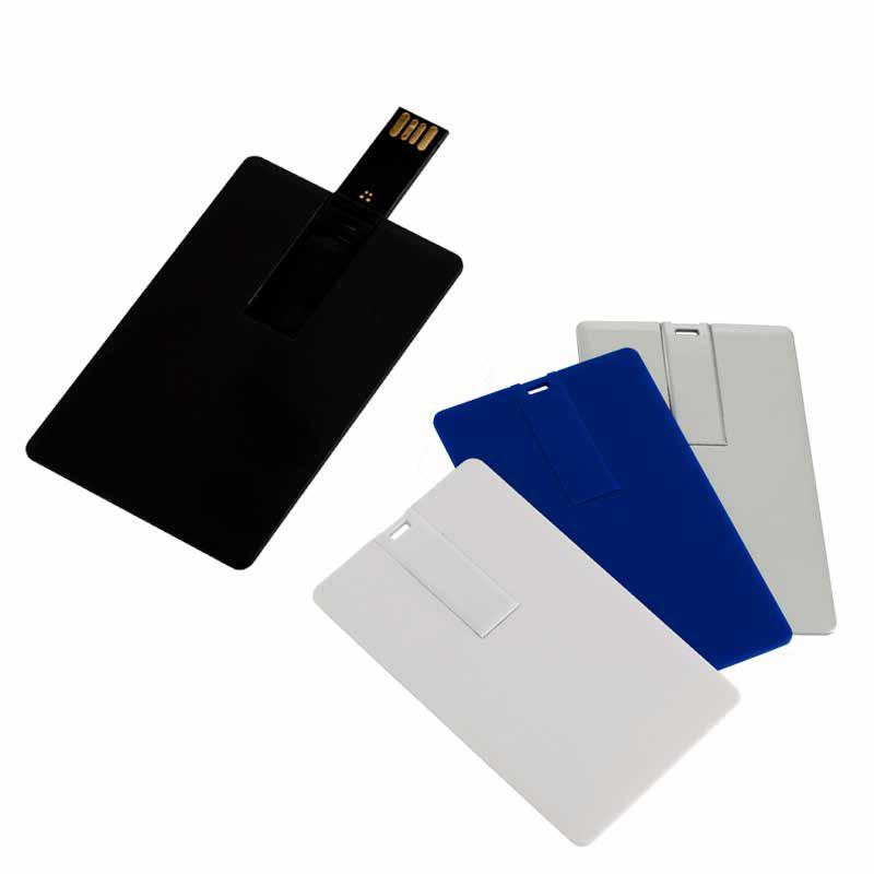 Memoria USB Credit Card Plástico. Medidas: 8.6 cm alto x 5.5 cm ancho. Color: Azul / Blanco / Negro / Silver Capacidad: 4GB / 8GB / 16GB.
