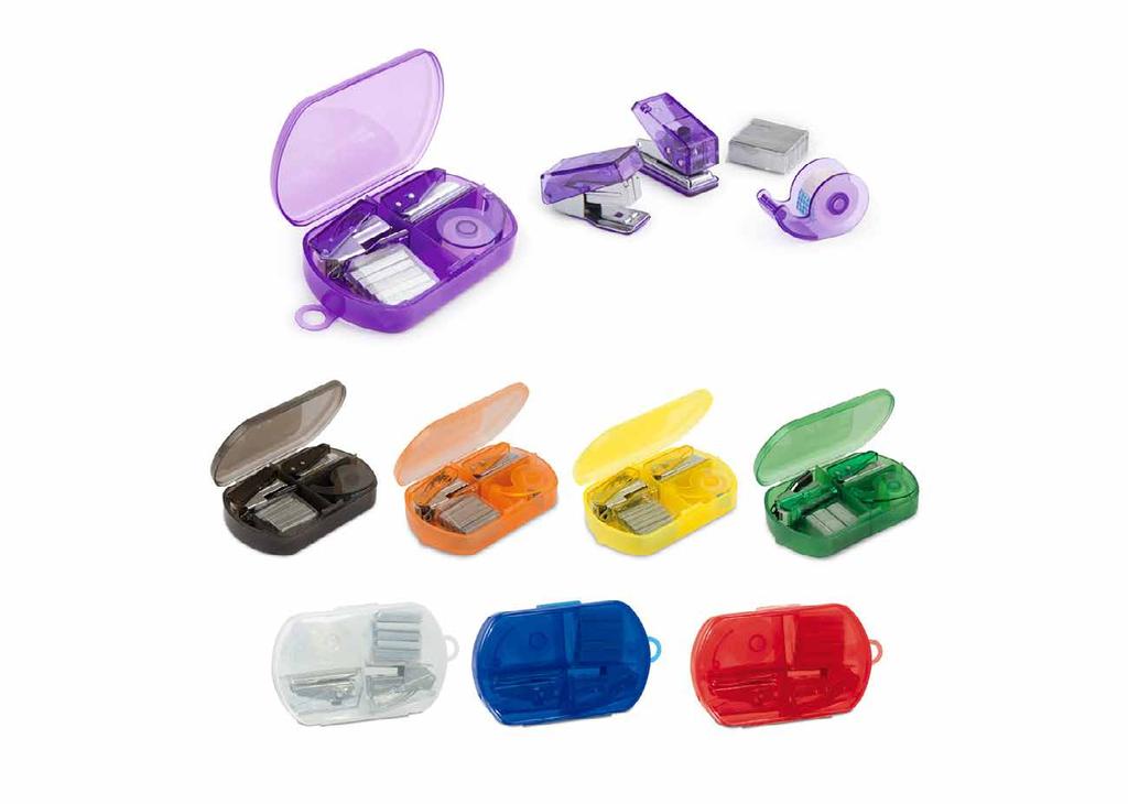 Set de Escritorio Bright Práctico estuche plástico que contiene 1 una cosedora, ganchos de repuesto x 5, dispensador de cinta adhesiva, rollo de cinta adhesiva de repuesto,