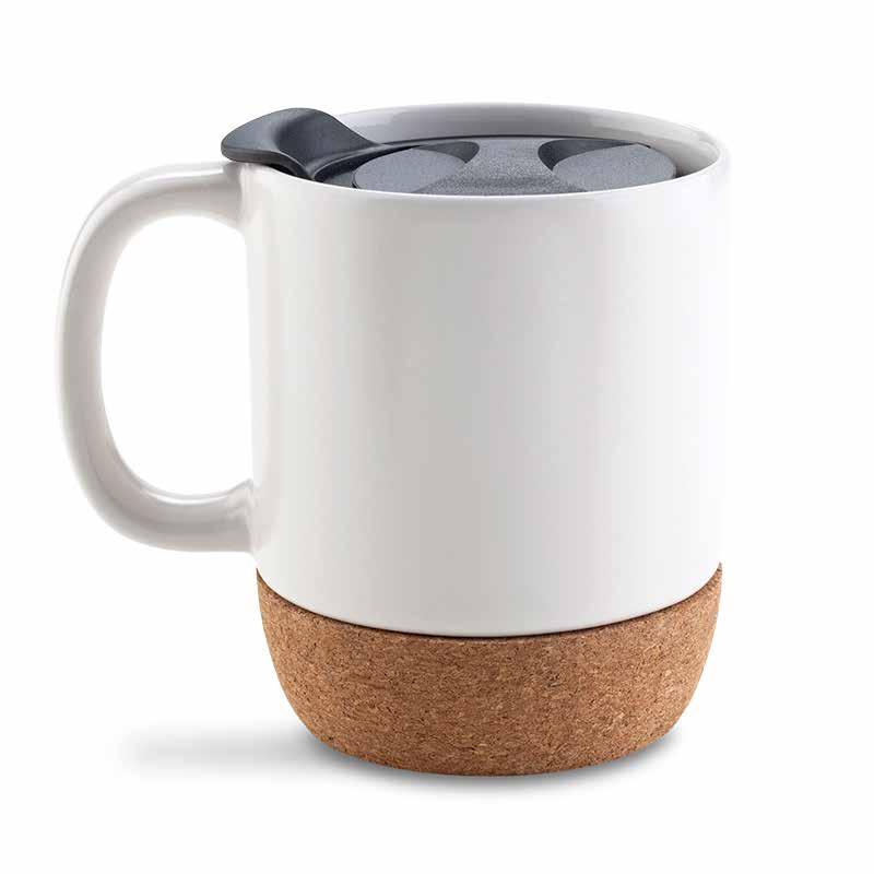 Mug Ceramica Con Corcho Cerámica con base en corcho y tapa plástica.