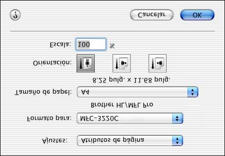 Uso del controlador de impresora Brother con el ordenador Apple Macintosh (Mac OS X) Opciones de configuración de página 1 Desde el software de la aplicación, como Presto!