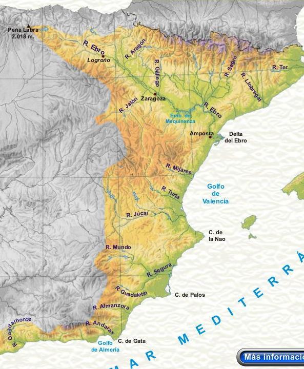 3. LAS VERTIENTES Y CUENCAS HIDROGRÁFICAS DE ESPAÑA c) Los ríos de la vertiente mediterránea son cortos (a excepción del Ebro) y muy erosivos.