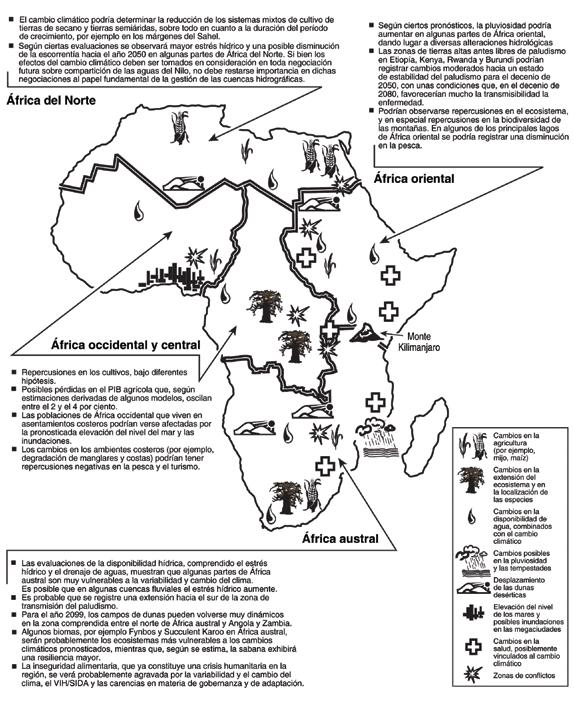 14 2 Impactos del cambio climático en África Fuente: IPCC, 2007b (Figuras 9-5). a situaciones de urgencia alimentaria en 2003, en diez se desarrolla en la actualidad de un enfrentamiento.