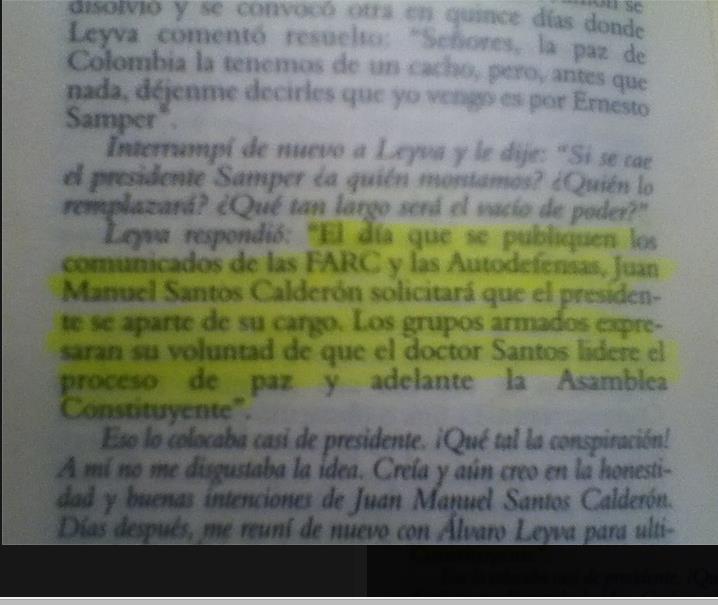 El señor Alejo Romero, publicó en Facebook, esta página del libro "Mi confesión de Carlos Castaño, que dice textualmente: "el día que se publiquen los comunicados de las FARC y las AUC juan Manuel