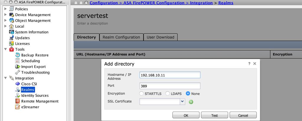 Nombre de host/dirección IP: configure la dirección IP/el nombre de host del servidor AD. Puerto: Especifique el número del puerto del Active Directory LDAP (valor por defecto 389).