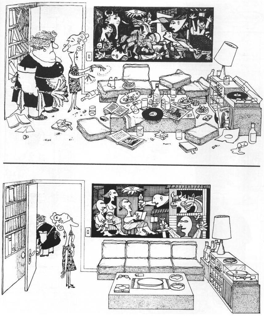Guernica: La caricatura Vemos otra vez la dos Tecnologías anteriormente descritas y aquí, una tercera.