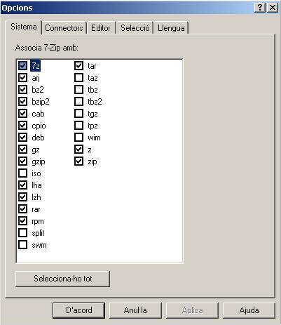 Les icones originals d alguns dels formats que suporta el 7-Zip són: d) Canvi d