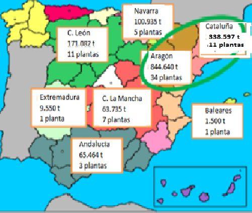 3 (237.560 t en pacas y 101.037 t pellets) y Castilla y León con 171.082 t (124.101 t en pacas y 46.981 t en pellets), (Gráfica 1).