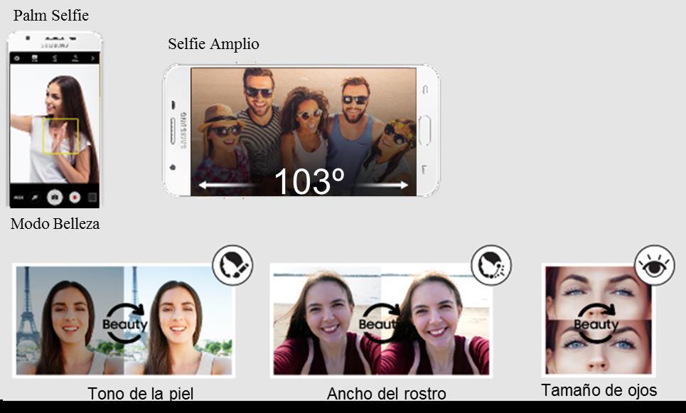 utilizándolo: Palm Selfie, Selfie Amplio, Efecto de Belleza.