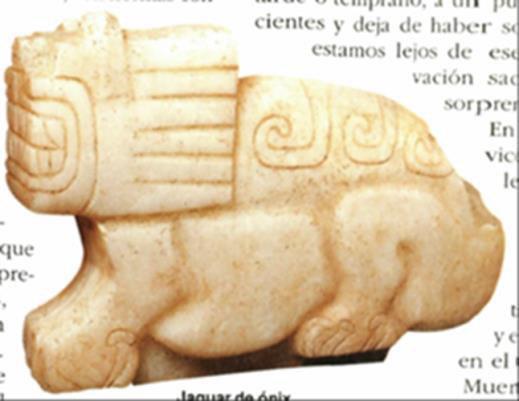 38 Figura 19. Escultura de Ónix de Jaguar con franja emplumada y banda de ondas de agua (según Cowgill 2013: pág. 22).