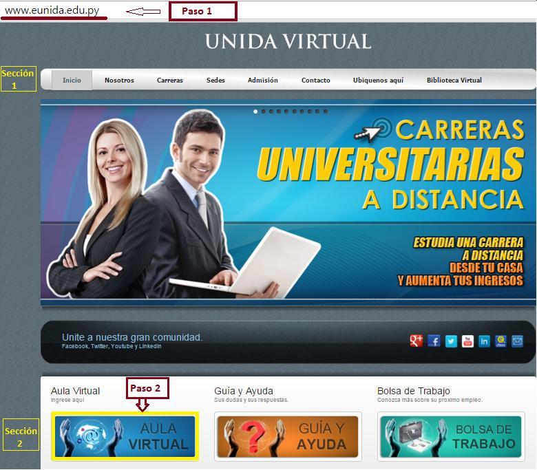 2.3 Acceso al Campus Virtual de la UNIDA Usted podrá acceder al Campus Virtual de la UNIDA ingresando directamente a la página: www.