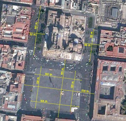 Dimensiones del zócalo de la ciudad de México La Plaza de la Constitución de la ciudad de México, es la plaza principal de la ciudad.