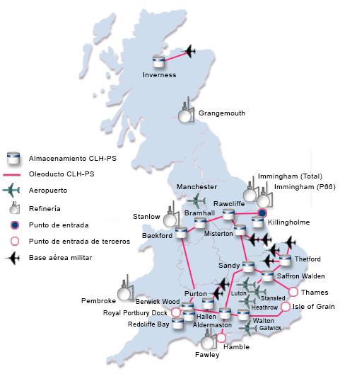 La red de CLH PS se compone de 2.000 km. de oleoductos y 16 terminales de almacenamiento Descripción de CLH PS Oleoducto: 2.