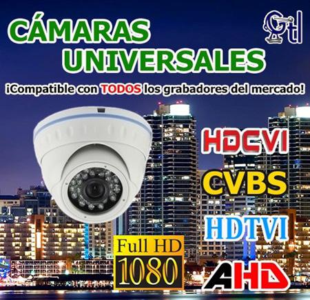Nuevas cámaras Universales Full HD * Cámaras Full HD 1080P * Sensor 1/3 CMOS Aptina * Compatibles con todos los DVR del mercado: Tecnologías TVI, CVI, AHD, CVBS. * Infrarrojos para visión nocturna.