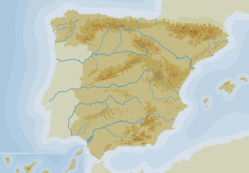 c) Señale en el mapa los siguientes ríos: Ebro, Tajo, Duero, Tormes, Miño, Guadalquivir, Bidasoa, Tinto, Llobregat, Júcar.
