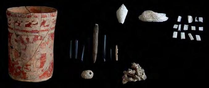 32 caracoles y cuatro conchas marinas (Figura 22). El análisis cerámico dio como resultado cerámica de las fases Tepeu 1 y 2 pertenecientes al Clásico Tardío (600-650 d.c. y 650-850 d.c.) (Forné 2006: 200; Gómez 2010: 159-198).