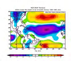 menor anomalía de vientos Fig. 2. Anomalía de viento escalar (m/s) en Centroamérica, Golfo de México y Atlántico Tropical occidental de febrero y marzo, 21.