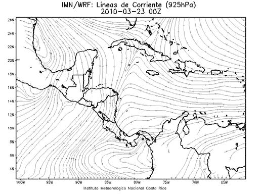 5 C en el Volcán Irazú y -2.4 C en Pavas. 3. Empuje frío # 21 El empuje #21 (ver figura 14) tuvo su influencia sobre territorio costarricense del 21 al 24 de marzo.