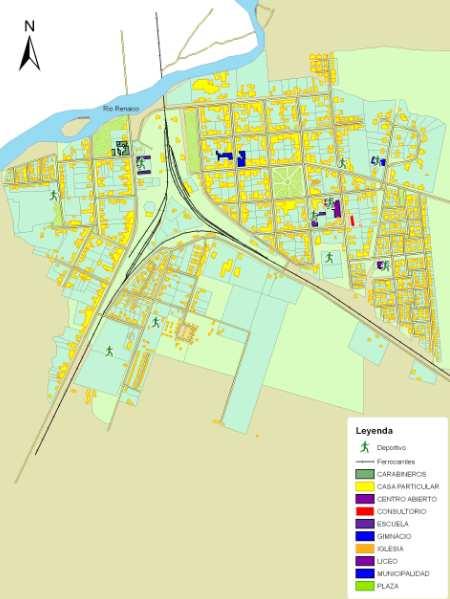 En el siguiente mapa se puede identificar tanto las áreas verdes existentes en la ciudad como lugares de esparcimientos urbanos Figura Nº 8: Áreas Verdes en la Zona Urbana, Fuente: Departamento de