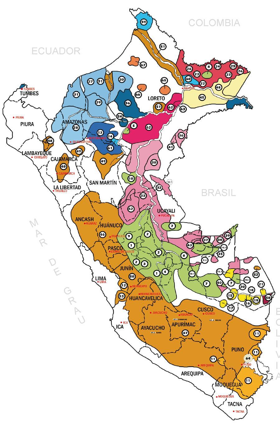 Figura 2: Mapa Etnolingüístico del Perú Arawaw Aru Cahuapana Castellano Harakmbut Huitoto Jibaro Pano