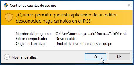 Según como esté configurada la seguridad de Windows en el ordenador, es posible que aparezca una ventana solicitando el permiso para realizar la instalación (ver figura).