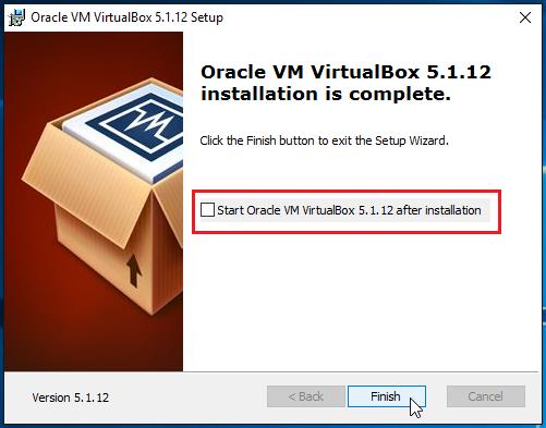 En este caso, puesto que no se desea ejecutar todavía VirtualBox, se desmarcará la casilla