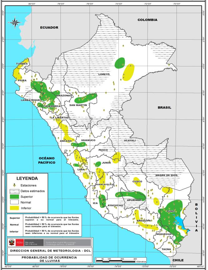 PRECIPITACIONES Superiores a su normal (verde) En la Sierra norte: Chontali y Querocotillo (Cajamarca), Hacienda Bigote y Huancabamba (Piura), y Cayalti (Lambayeque).