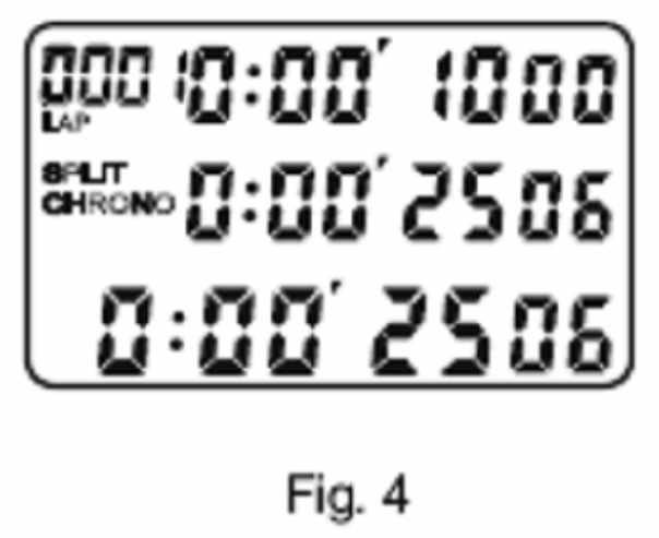Pulsar A para empezar el cronómetro y B para visualizar el primer tiempo fraccionado y el tiempo intermediario (fig.3).