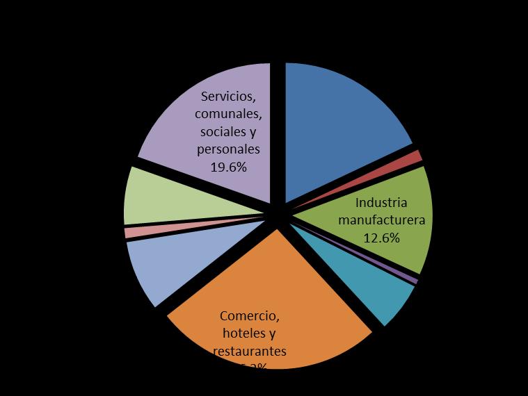 Población Ocupada por Rama de Actividad El Comercio, Hoteles y Restaurantes con 26.2%; Servicios comunales, sociales y personales con 19.