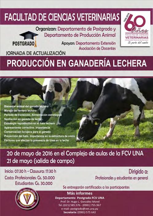 Los Departamentos de Postgrado y Producción Animal de la FCV UNA organizan la Jornada de Actualización: Producción en Ganadería Lechera.