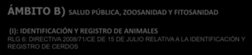 ÁMBITO B) SALUD PÚBLICA, ZOOSANIDAD Y FITOSANIDAD (I): IDENTIFICACIÓN Y REGISTRO DE ANIMALES RLG 6: DIRECTIVA 2008/71/CE DE 15 DE JULIO RELATIVA A LA IDENTIFICACIÓN Y REGISTRO DE CERDOS 1 Art.