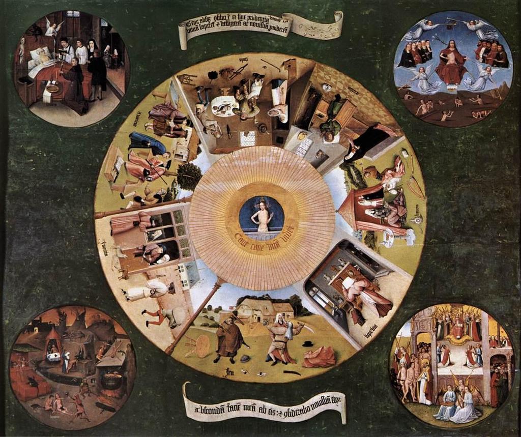 Los siete pecados capitales, de El Bosco La representación en forma de ojo, así como las inscripciones, recuerdan que nada escapa al