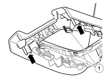 En vehículos con caja de cambios manual, la polaina de la palanca de cambio está fijada con cuatro ganchos (1) alrededor del panel de
