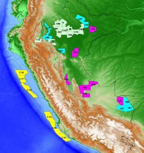 Lotes con potencial para Contratación Lotes para actividades de exploración por hidrocarburos en las Cuencas Amazónicas Trujillo Basin Lima Pisco Basins Maranon Basin