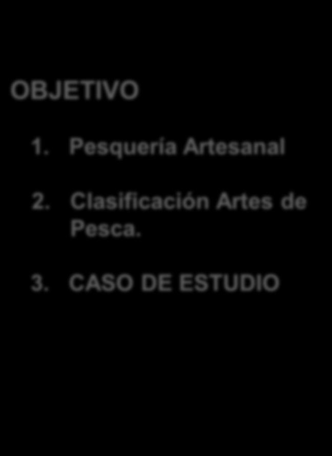 PESQUERIA ARTESANAL OBJETIVO 1. Pesquería Artesanal 2. Clasificación Artes de Pesca. 3.