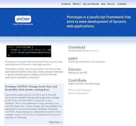 Librerías estándares - Prototype http://www.prototypejs.org/ Prototype es un framework desarrollado en JavaScript por Sam Stephenson para el desarrollo sencillo y dinámico de páginas Web.