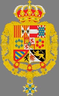Felipe V añadió a la insignia del Toisón de Oro, la de la orden francesa del Espíritu Santo (collar que alterna flores de lis y la letra H, inicial del nombre del fundador (Henri III de Francia), del