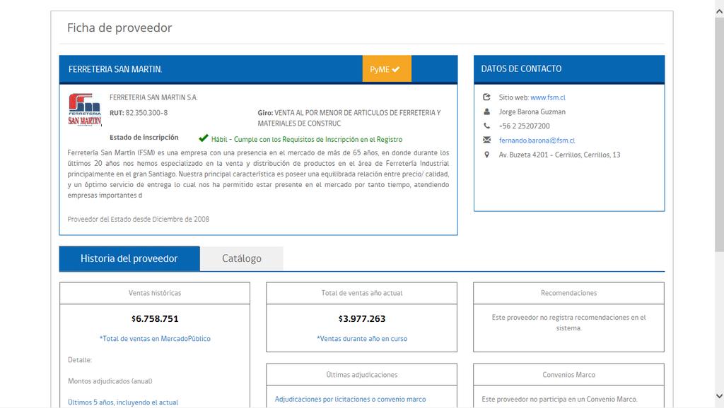Visualización Ficha Directorio Proveedor IdenKficación, Datos de Contacto, Validación On- line de