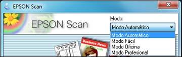 Cómo seleccionar el modo de escaneo Seleccione el modo de EPSON Scan que desea utilizar en el cuadro Modo en la esquina superior derecha de la ventana de EPSON Scan: Tema principal: Cómo seleccionar