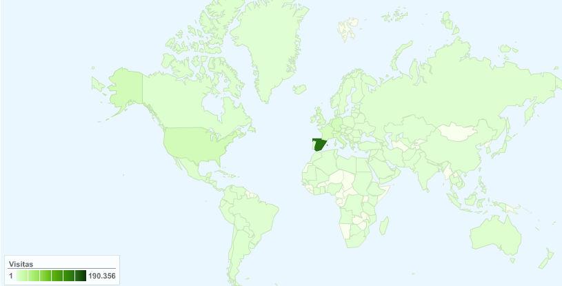 APLICACIÓN NUEVAS TECNOLOGIAS AL SERVICIO DEL VISITANTE Web SiteOficial El mapa muestra los países de procedencia de los visitantes al Portal Web.