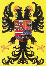 PRIMERA REPÚBLICA Bandera imperial de Carlos I. Austria, Borgoña y Brabante, y a la derecha, Flandes y Tirol y la Procesión fúnebre de Bruselas.