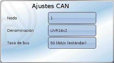 Bus CAN Ajustes CAN Nodo Determinación del número de nodo CAN propio (rango de ajuste: 1 62).